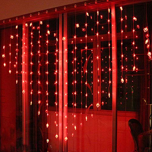 Osaladi Heart Shaped Curtain Lights, Led Window Curtain Lights Outdoor Heart Lights For Bedroom, Party, Wedding, Valentine Decorations (Without Battery Red) #TOP3