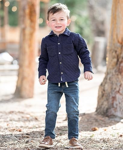 Image of RUGGEDBUTTS Boys Solid Cotton Long Sleeve Button Down Shirt with Button Tabs