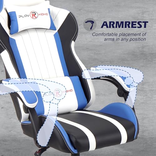 T-THREE.Ergonomic Leather Gaming Chair Height Adjustable with Headrest and Lumbar Support(Blue) - Image 8