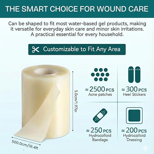 Image of Medical Grade Hydrocolloid Dressing Roll,Promoting natural healing, Cut-to-Fit, Water-Resistant, Breathable, Absorbs Fluid, 5cm x 16.4 Feet