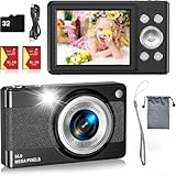 Digital Camera,56MP FHD 1080P Camera for Kids, Point and Shoot with 16X Zoom Anti Shake, Kid Camera with 32GB TF Card, Two Batteries, Lanyard, Compact Portable for Kids Teens Beginners-Black