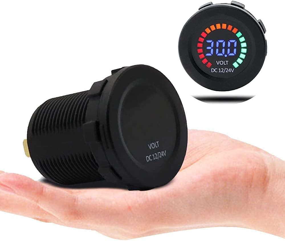 Universal Digital Display Voltmeter Waterproof Voltage Meter Green LED for DC 12V-24V Automotive Replacement Volt Meter Gauges