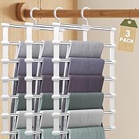 Trouser Hangers Space Saving 3 Pack Coat Hangers for Trousers, Multi-Functional Closet Organizer for Pants Jeans Scarf Towels Leggings