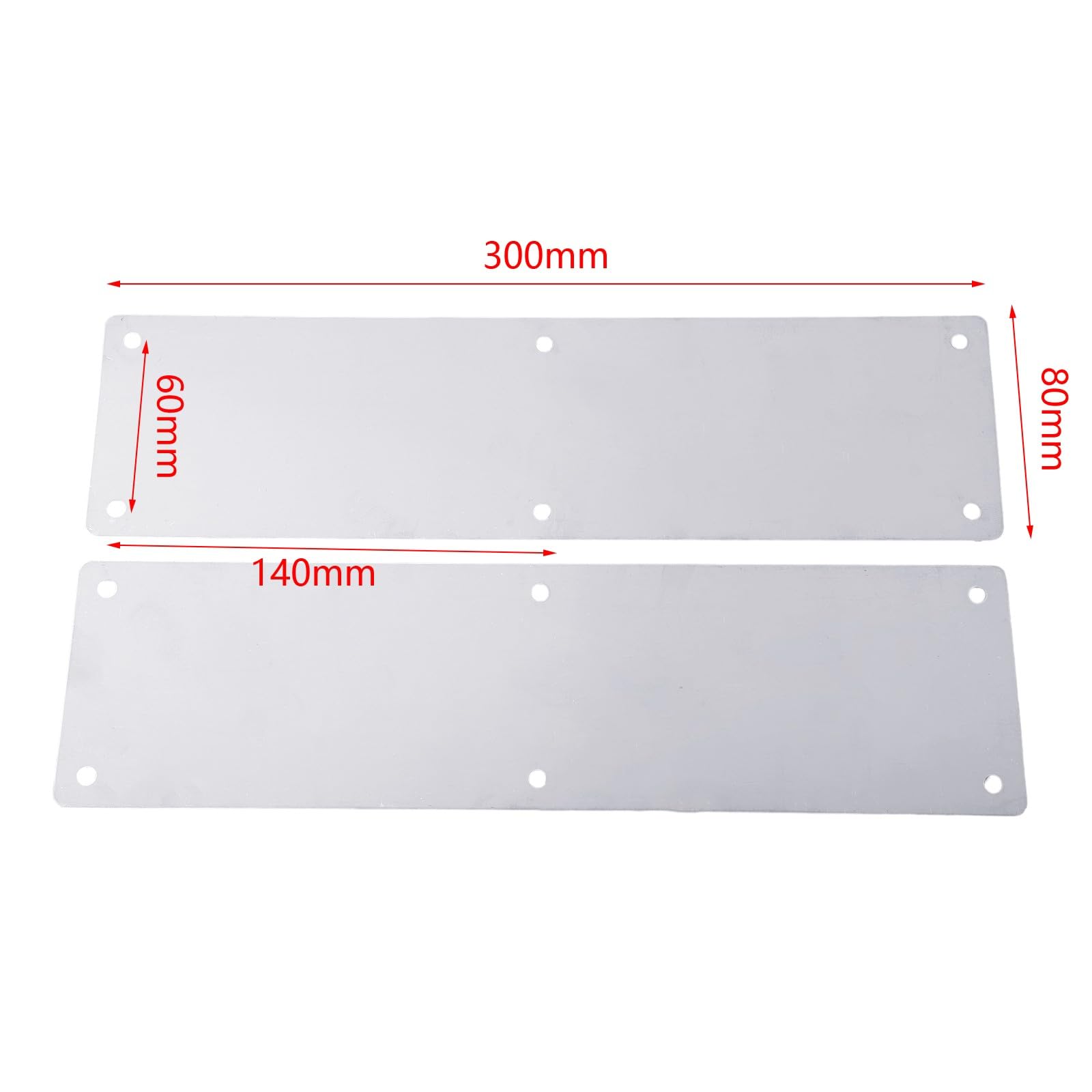 Piastre in acciaio inox, confezione da 2 piastre di spinta resistenti, per porte a battente interne ed esterne, protezione antigraffio con fori preforati, finitura argento, 80 x 300 mm