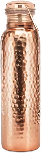 Shakti Warrior Hammered Tamba Copper Bottle - Botella de agua de cobre puro, sello de silicona de grado alimenticio, a prueba de fugas (30 onzas)