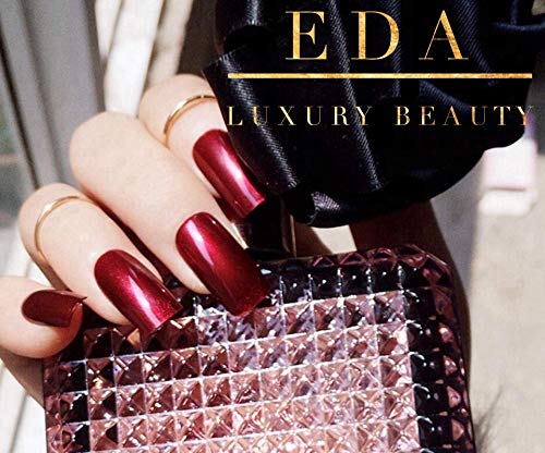 EDA LUXURY BEAUTY DARK RED BURGUNDY GLAMOROUS DESIGN Full Cover Press On Gel Glitter Artificial Nail Tips Shiny Color Acrylic False Nails Extra Long Ballerina Coffin Square Super Fashion Fake Nails