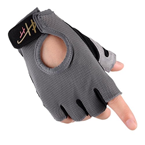 笑え熊 男女兼用 手袋 指なし メッシュ 滑り止め ライディング アウドドアスポーツ 登山 かっこいい (グレー, M)