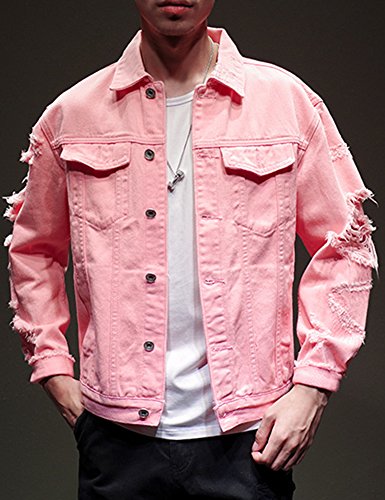 pink ripped jean jacket