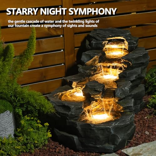 37-L-Garden-Outdoor-Water-Fountain-Floor-Standing-5-Tiers-Rock-Natural-Waterfall-Outdoor-Fountains-with-LED-Lights-for-Patio-Porch-Home-Art-Decor 37 L Garden Outdoor Water Fountain Floor Standing 5 Tiers Rock Natural Waterfall Outdoor Fountains with LED Lights for Patio Porch Home Art Decor