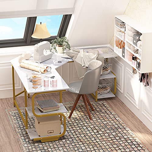 Image of L Shaped Desk with Shelves,64.84 inch Large Gaming Corner Desk for Home Office