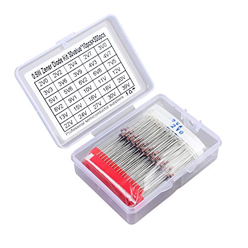 DesignSter Diodo Zener de 0,5 W Estuche Surtido con Clear Box (30x10pc 2V0 2V2 2V4 2V7 3V0 3V3 3V6 3V9 4V3 4V7 5V1 5V6 6V2 6V8 7V5 8V2 9V1 10V 11V 12V 13V 15V 16V 18V 20V 22V 24V 27V 30V 39V)