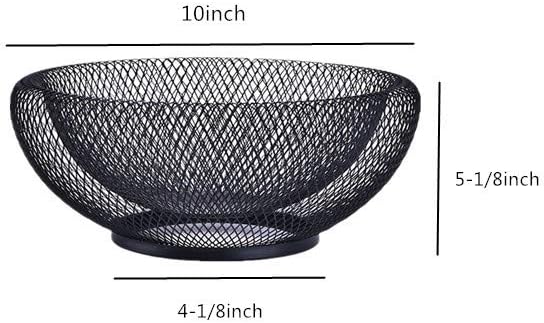 Frее Shірріng оƒƒеr 10 Inch Mesh Metal Fruit Basket, Wire Fruit Basket Black Iron Fruit Holder Decorative Stand for Fruit Storage for Vegetable Snack Bread (Black)