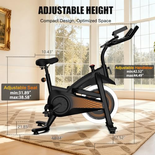 Image of Exercise Bike Indoor Stationary Bike with Bluetooth Cycling Bicycle for Home Gym 300 lbs Weight Capacity Adjustable Seat /Handlebar for Office Cardio Workout