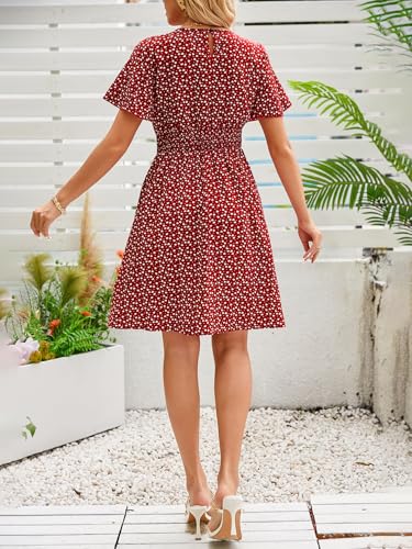 Image of Women's Elegant Floral Dress Coll. (All-Seasons) - Sleeveless /Short /Midi, V-Neck Ruffle, Fashion Casual Party Dresses