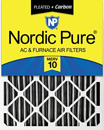 Image of Nordic Pure 20x20x4 Pleated MERV 10 Plus Carbon Air Filter 1 Pack | Actual Size: 19 1 /2 x 19 1 /2 x 3 5 /8 Made in USA, Advanced HVAC Furnace Filtration, Pet & Household Odor Control
