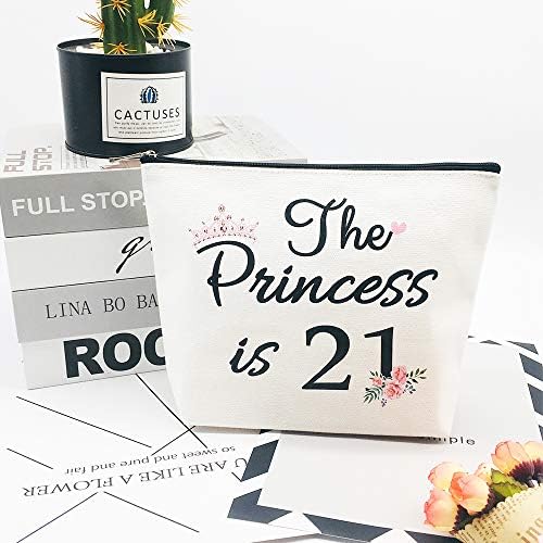 21st Birthday Gifts for Women Best Friend Daughter Funny 21 Year Old Birthday Gift for Her The Princess is 21 Cute Makeup Bag Celebrate Turning Twenty One