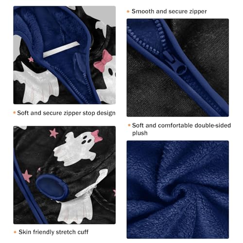 Cute Ghosts with Pink Bows Toddler Fleece Jacket Girl Boys Hooded Fleece Jacket Coat Warm Outwear Zip-up 3-10T3