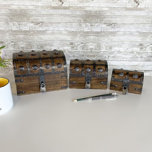 Nautical Cove Keepsake Wooden Treasure Chest with Antique Jewelry Lock and Key (Small 5x3x3.25) – Decorative Box, Pirate Wooden Chest, Wood Box with Lid, Rustic Storage Chest by Nautical Cove - Image 9