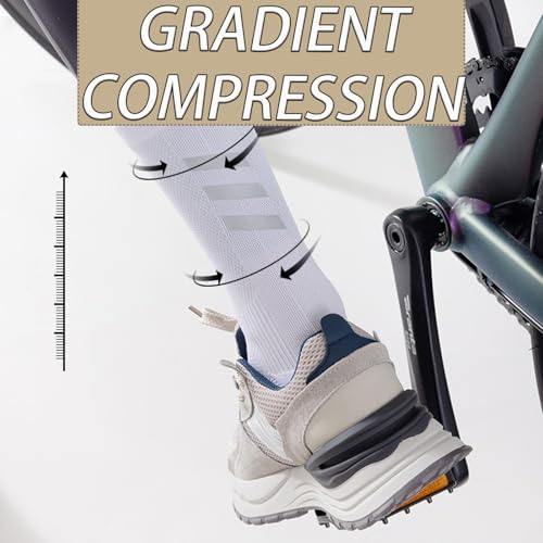 CHUNFO Mens High Reflective Night Cycling Socks Crew Athletic Compression 4/6 Pairs Size7.5-10.54