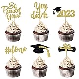 SAMOKA Graduation Cupcake Toppers,24 PCS Class 2023 Gold Graduation Cupcake Toppers,2023 Graduation