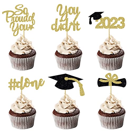 Samoka Graduation Cupcake Toppers,24 Pcs Class 2023 Gold Graduation Cupcake Toppers,2023 Graduation Cap Diploma Cupcake Picks 2023 Graduation Theme Party Cake Decorations Supplies #TOP4