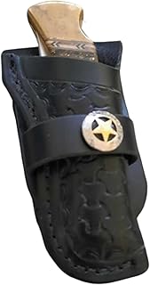 Leather Right Hand Knife Sheath for Buck 110 Knife, Pocket Knife Holder with Star Concho, Dyed Black - Carl Thomas Leathers