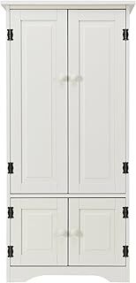 COSTWAY Wood Storage Cabinet, Adjustable Shelves Antique 4-Door Organizer Unit Chest, Large Kitchen Cupboard Tall Floor Si...