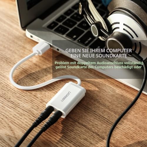 UGREEN Externe USB Soundkarte für Computer, PS5, PS4, USB Audio Stereo Adapter External Sound Card (Weiß) – Ansicht 4