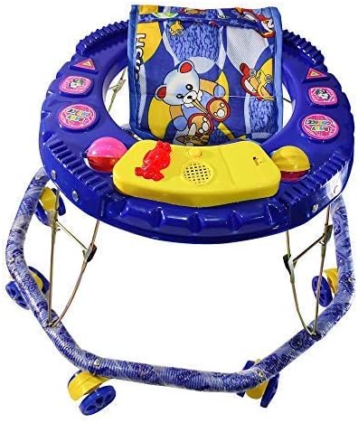 SALEGROW Baby Activity Musical Walker for Boys and Girls Children for 5+ Months Round Iron Fold-able Walker Model.no SD_XS_W_15 Dark Blue