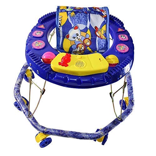 SALEGROW Baby Activity Musical Walker for Boys and Girls Children for 5+ Months Round Iron Fold-able Walker Model.no SD_XS_W_15 Dark Blue