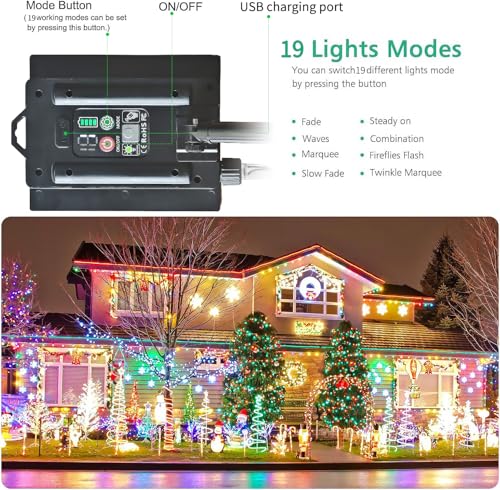 Amzxart-200ft-Multicolor-Outdoor-Christmas-Lights-600-LED-19-Mode-Solar-String-LightsSolar-Powered-Christmas-Lights-for-Trees-Parties-Gardens-Balconies-Waterproof-DecorationsColor
