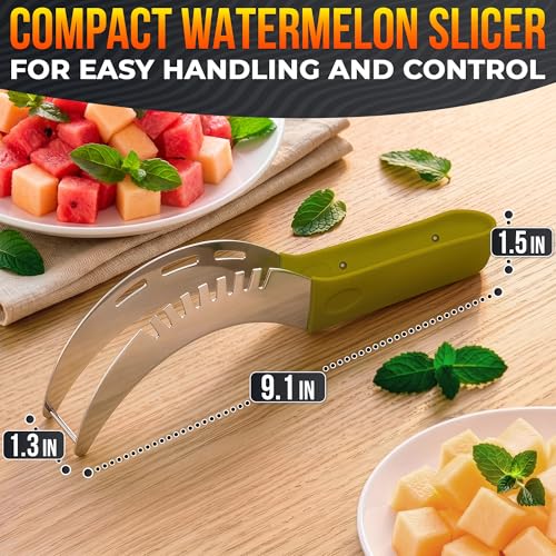 Image of 2-in-1 Watermelon Cutter Slicer Tool - Create Clean 1 inch Cubes & Slices with Watermelon Slicer for Cutting & Serving - Stainless Steel Fruit Cutter Kitchen Gadget for BBQ, Picnic, Camping & Snack Prep