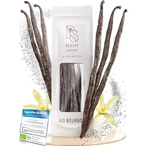 BIO Bourbon Vanilleschoten von PerSaf 35 Stück I in Premium-Qualität I Länge 15-18 cm I Frisch aus Madagaskar I Die Vanille der Gourmetköche I Ausschließlich natürlich veredelt (DE-ÖKO-006)