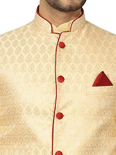 Image of men's Silk Blend Kurta Pejama & Waistcot Set