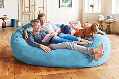 Lumaland Luxurious Giant 7Ft Bean Bag Chair With Microsuede Cover - Ultra Soft, Foam Filling, Washable Jumbo Bean Bag Sofa For Kids, Teenagers, Adults - Sack Chair For Dorm, Family Room - Light Blue #TOP1