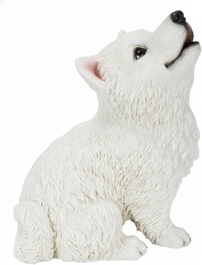 Howling American Eskimo Puppy Statue, 5.5" x 3.9" x 6.6"