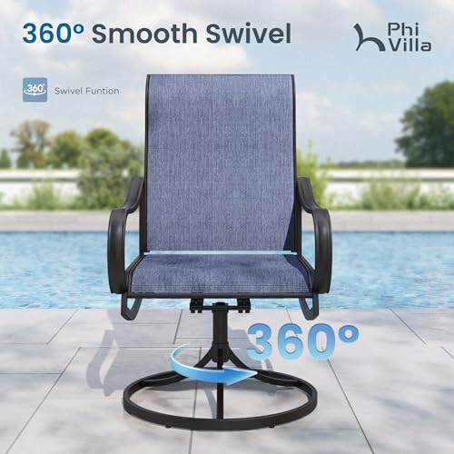 Image of PHI VILLA Outdoor Dining Set for 6, Swivel Mesh Chairs & Metal Table, Blue | 60'' metal rectangular table with umbrella hole and 6 breathable textilene patio chairs, designed for deck, backyard, garden