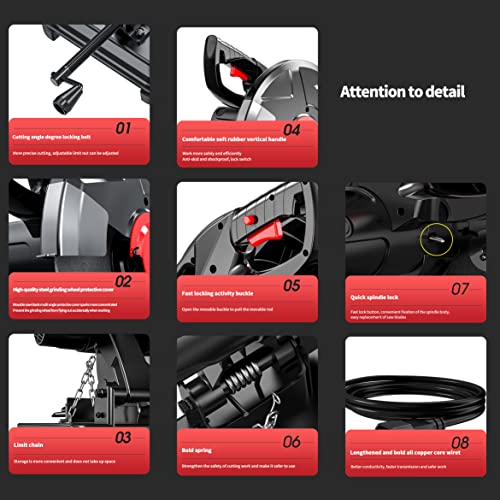 YHUEGH Metallschneidemaschine Für 45 Grad, 3680 W Stahlschneidemaschine, 6500 U/Min Kappsäge, 14"/ 35,5 cm Klingendurchmesser, 0-45 ° Einstellbare Gehrungssäge Zum Schneiden Von Metall – Bild 8