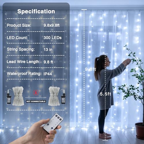 Image of JMEXSUSS 300 LED Curtain Lights, Indoor String Lights for Bedroom, White