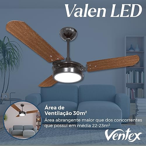 Ventilador De Teto 150w Preto 3 Pás Mogno 127v Valen Led Ventex