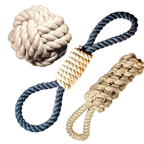 Image of Attractive Cotton Poly Mix Durable Chew Twisted Rope Ball, Knot, Finger Dog Toys for Teething Suitable Small, Medium Puppies and Adult Dogs