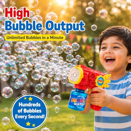 Image of Lifelong Bubble Gun for Kids | Automatic Bubble Machine with LED Light | AA Battery Operated with 100ml Bubble Solution | Durable Build for Outdoor Indoor Fun | Gatling Bubble Gun Gift for Boys, Girls