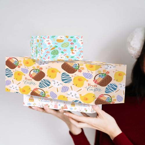 KIUEZIR 8 Blätter Geschenkpapier für Ostern, Extra Dickes Glanzfolien-Papier mit Fröhlichen Oster-Motiven - Perfekt zum Geschenkverpackung & für Osterbasteleien, 50 x 70 cm