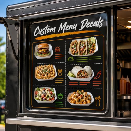 Custom Food Truck Menu Decal | Personalized Vinyl Menu Sticker for Food Trucks, Trailers & Concession Stands | Waterproof Window Menu Sign with Logo, Photos & QR Code