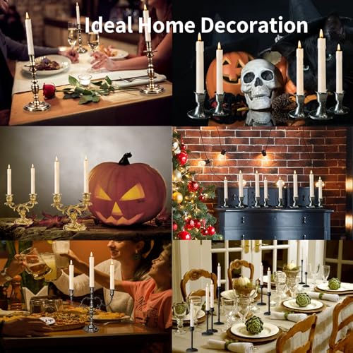 Image of YBU Flameless Taper Candles with Remote 7 Inches Led Candle Sticks with Flickering Light Timer Dimmer Battery Operated Window Candles for Halloween Christmas Decoration 6 Pcs, Ivory