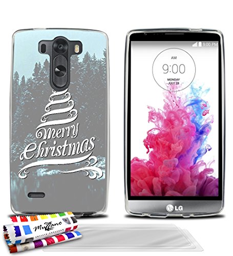 Ultradunne LG G3 VIGOR (LG G3 MINI) zachte hoes met exclusief [Merry Christmas] [grijs] patroon van MUZZANO 3 UltraClear-schermbeschermingsfilms GRATIS MUZZANO® PEN en DOEK - De ULTIEME, ELEGANTE EN