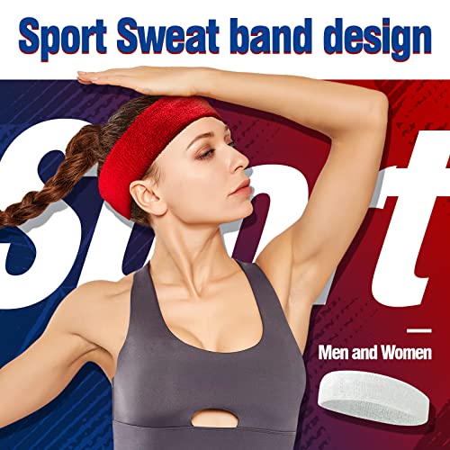 Sweatbands Sports Headband For Men & Women, Moisture Wicking Hairband Athletic Towel Headbands Cotton Head Sweat Bands For Running, Cycling, Yoga, Spa (4 Pack) #TOP2