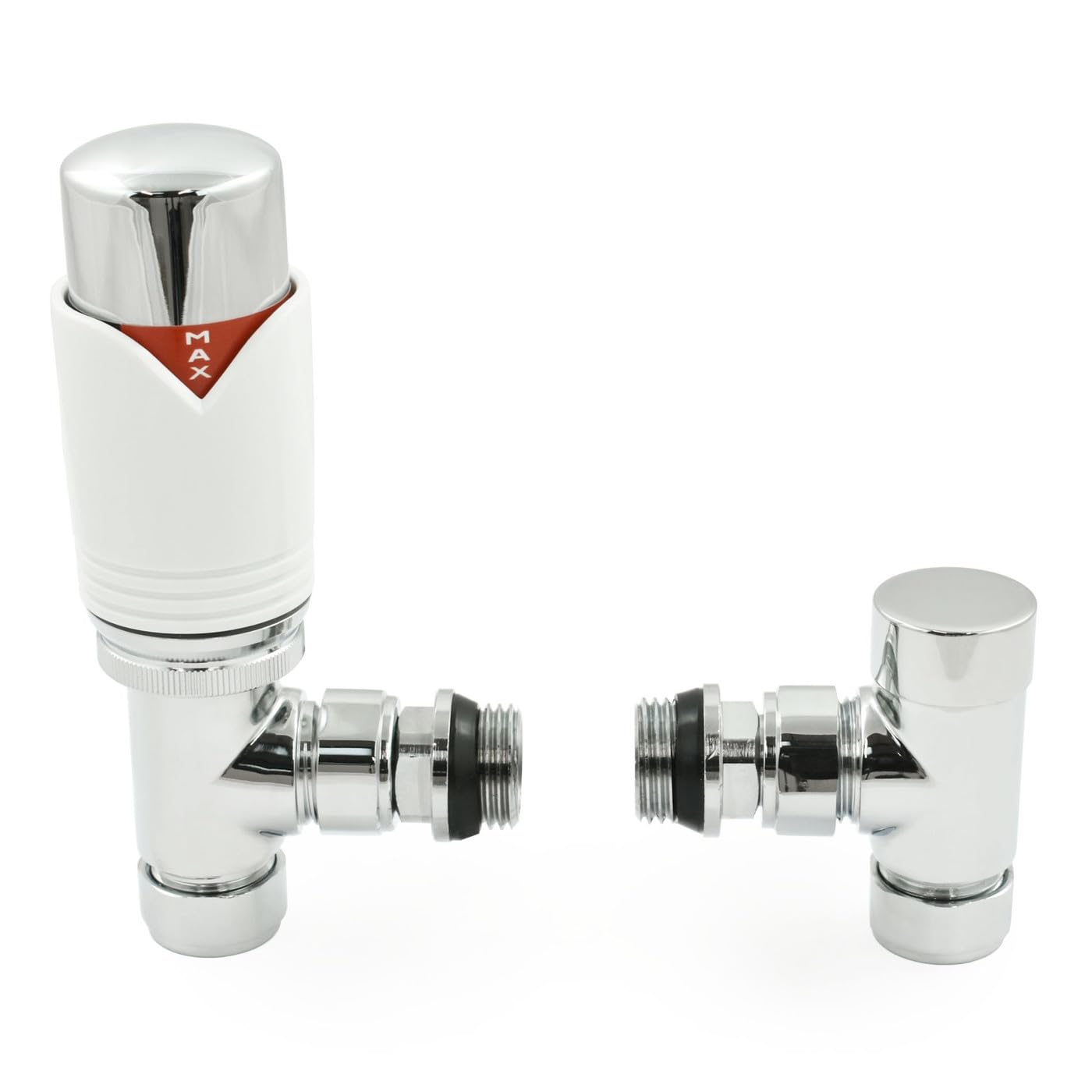 West Radiators White Realm Angled Trv - Thermostatic Radiator Valves Set - 15Mm