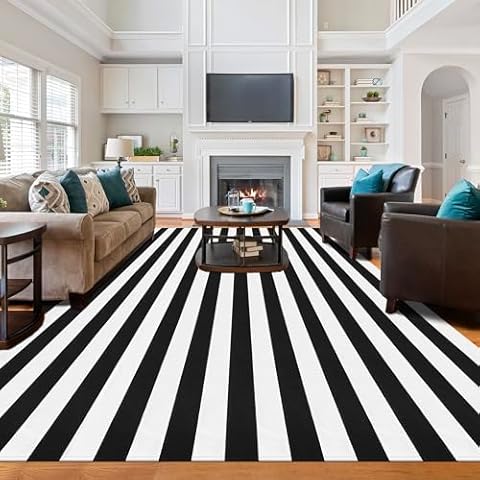 Aoczes Black and White Striped Rug 8x10 Feet Cover