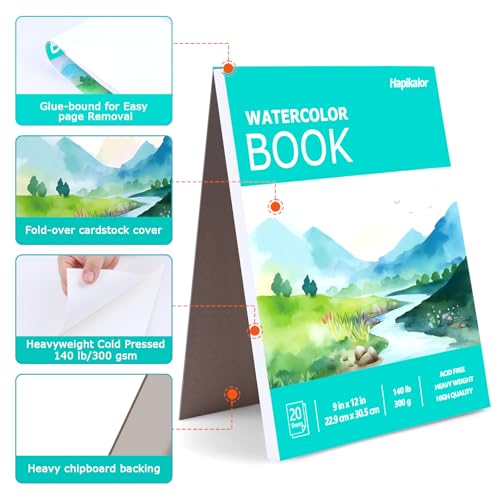 Image of Watercolor Paper Pad, 9 inchx12 inch Water Color Paper, 140lb /300gsm Artist Painting Drawing Paper Book, Art Supplies for Adults Kids, Watercolors, Watercolor Paint Set, Sketchbook, Journal, Green
